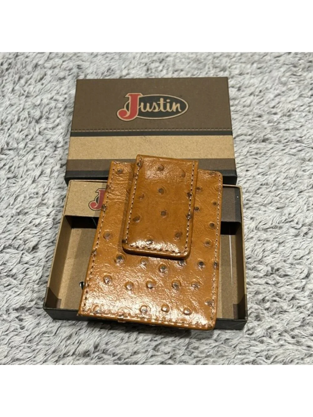 Justin Boots genuine leather CARD WALLET with money clip men's new in box